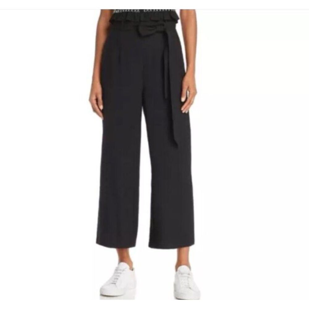 Lost + Wander Womens Bloody Mary Black Cropped Belted Wide Leg Pants Medium